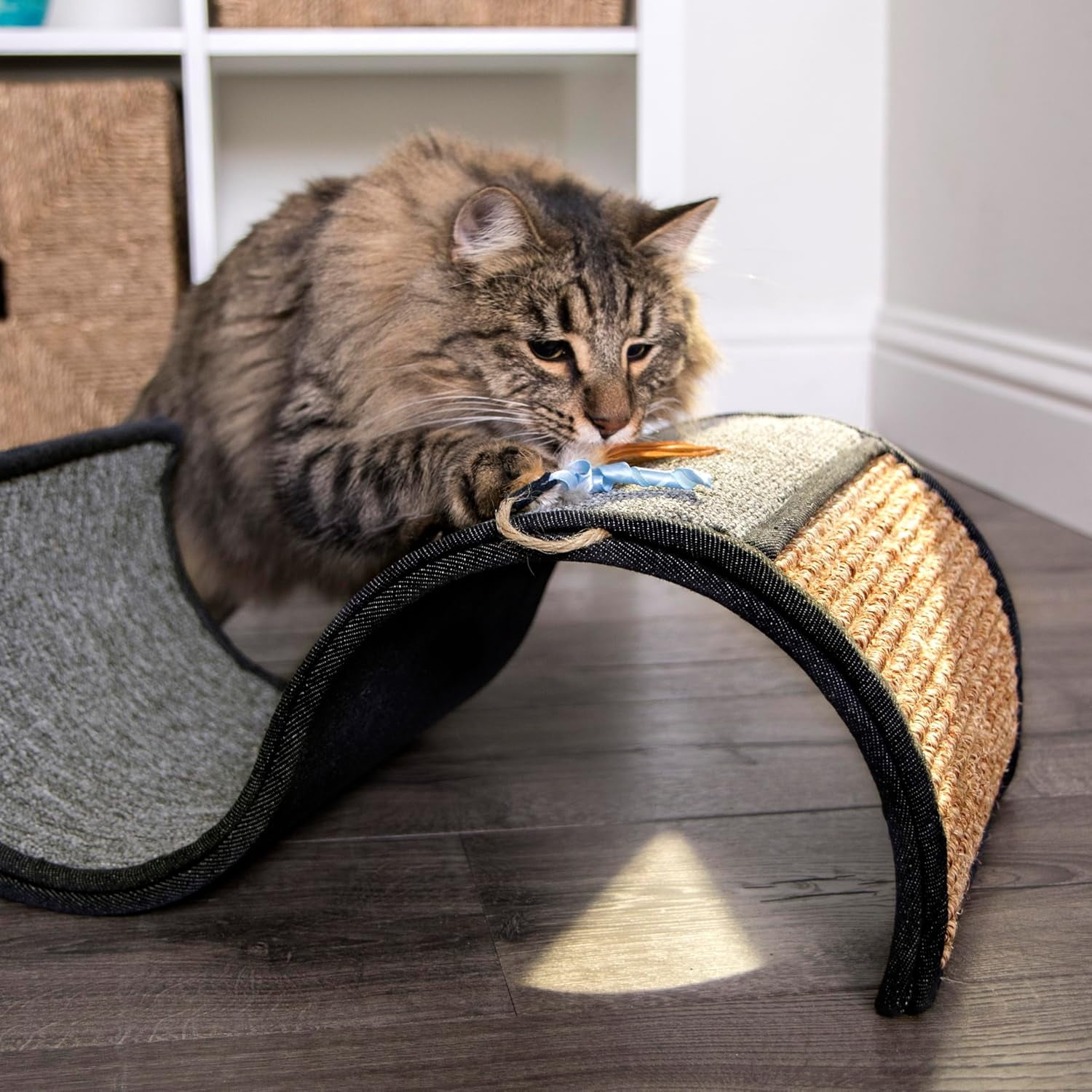 Dual-Surface Cat Scratching Post with Lounge and Hideaway, Gray Furniture Protector for All Cats