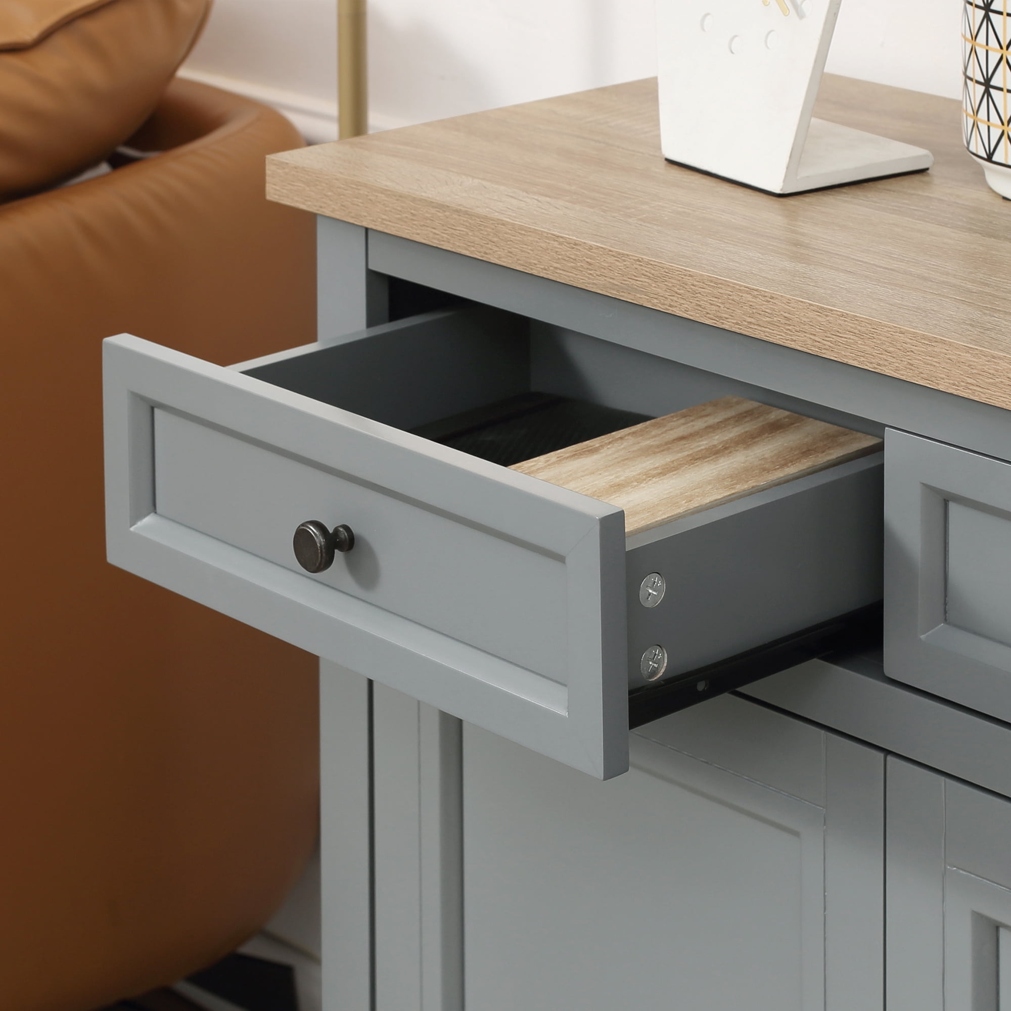 HOQBN Sideboard Buffet Cabinet, Coffee Bar Cabinet with 2 Drawers and 2 Doors for Kitchen, Living Room, Entryway, Dark Gray