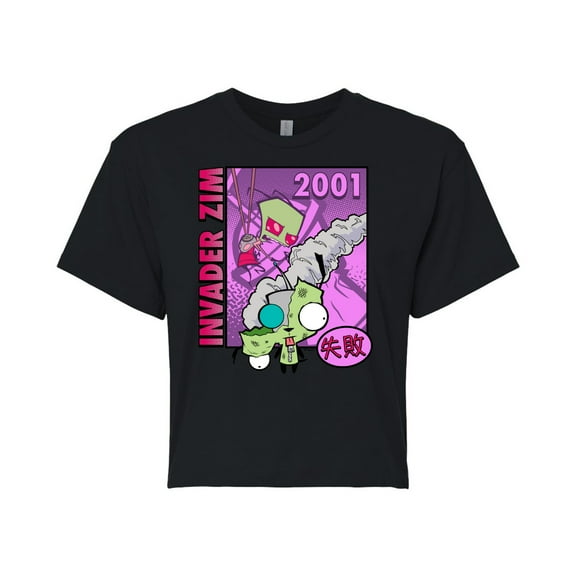 Invader ZIM - ZIM with Kanji Failure - 2001 - Juniors Cropped Cotton Blend T-Shirt