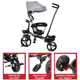 thumbnail image 5 of Triciclo Evolutivo para Niños Asiento Giratorio 360 Torreta con Luz y Sonido Bastón de Empuje Soporta Hasta 30 kg - Gris, 5 of 7