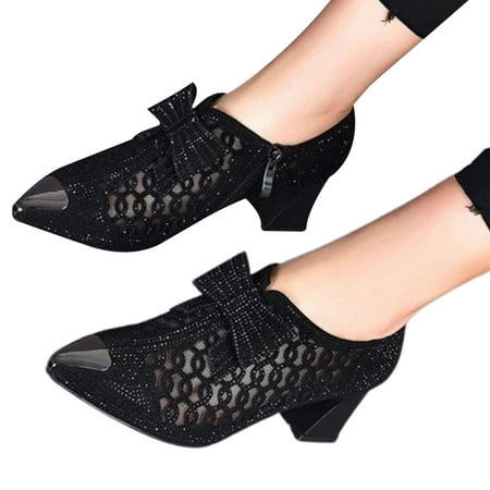 

Rhinestone Hollow Chunky Heel Shoes Beautiful Comfortable Heeled Sandals for Party Wedding New