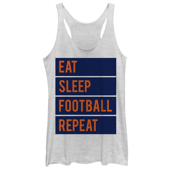 Women's CHIN UP Eat Sleep Football Repeat Racerback Tank Top White Heather Large