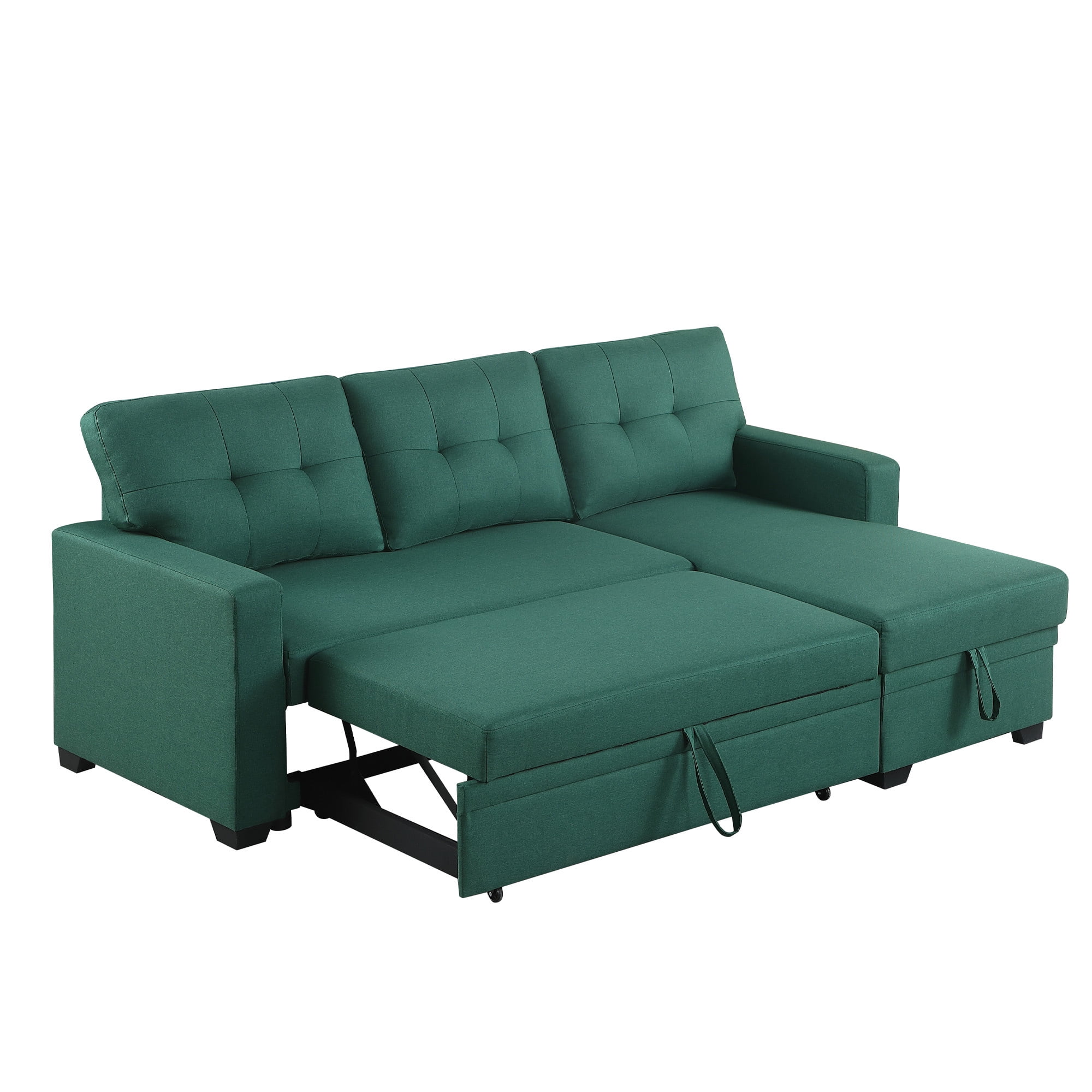 Aukfa 83" Sofa Bed, Sleeper Sofa, Pull Out Bed with Storage Chaise for Living Room, Linen, Green
