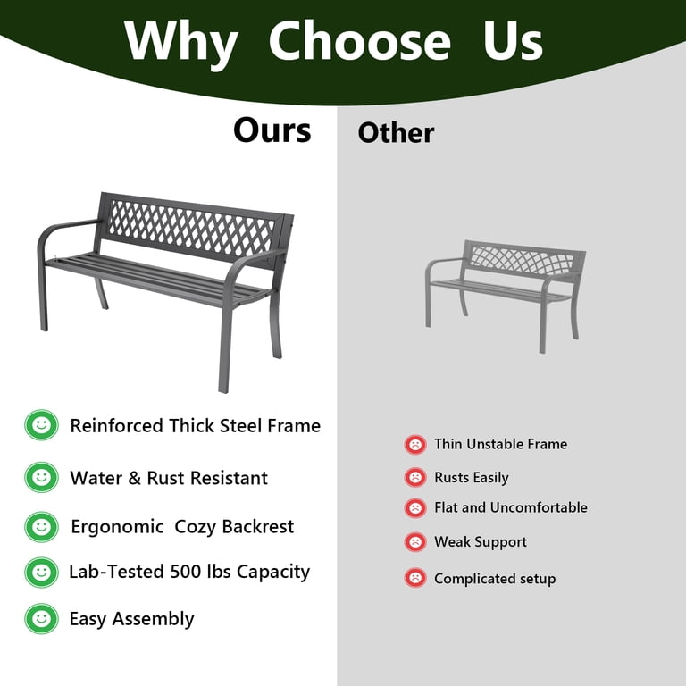 WASUHE 50-Inch Outdoor Patio Bench, 2-Person Black photo 8