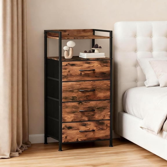 Storage Cabinet with 4 Drawers, Steel Frame Bedroom Chest, Narrow Dresser Tower for Living Room, Entryway