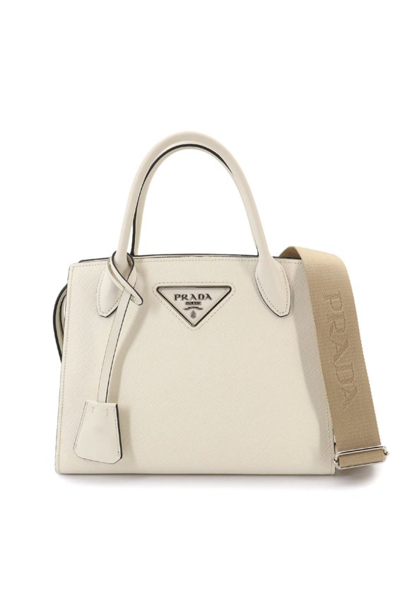 Pre-Owned Prada Saffiano 2-way Hand Shoulder Bag, Leather, White