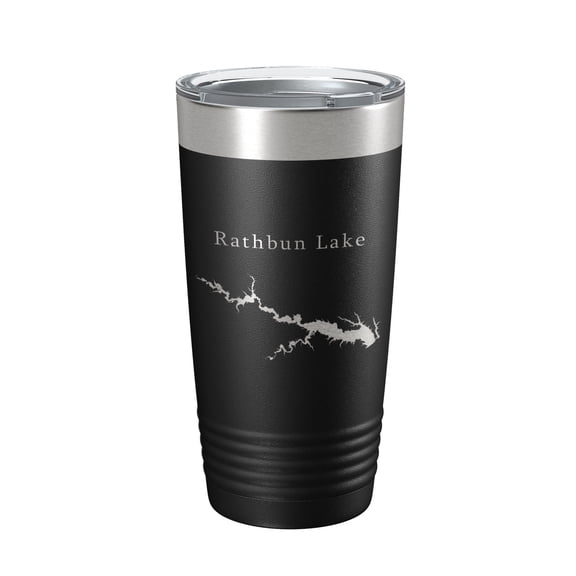 Rathbun Lake Map Tumbler Travel Mug Insulated Laser Engraved Coffee Cup Iowa 20 oz Black
