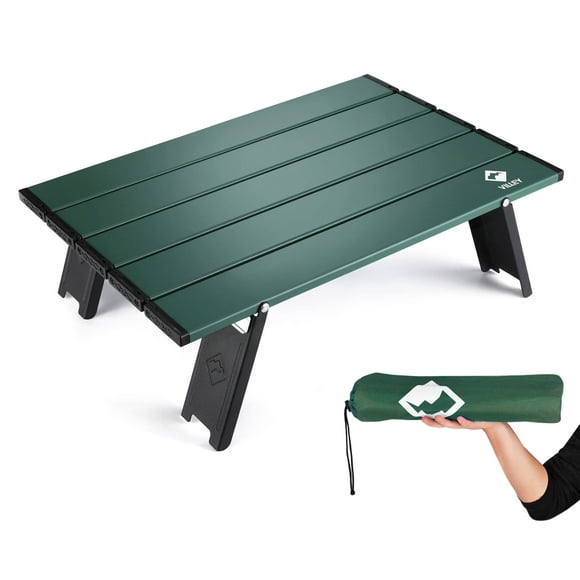 VILLEY Table de Plage Mini Pliable Portable, Table d'Appoint Ultralégère en Aluminium avec Sac de Transport pour le Camping, les Pique-Niques et les Activités de Plein Air - Vert