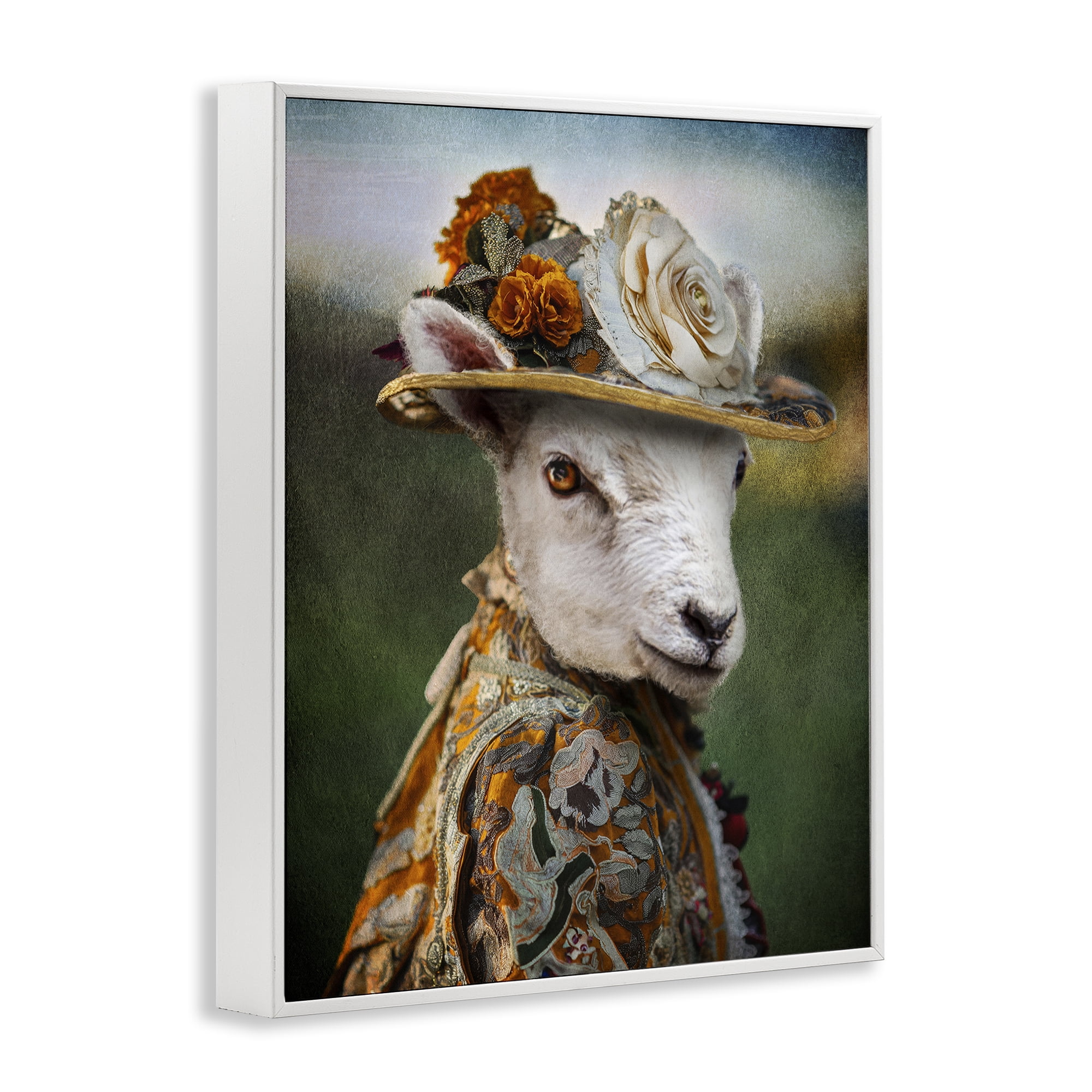 Stupell Industries Fashionable Sheep Portrait Animals & Insects Painting White Framed Art Print Wall Art, 16 x 20