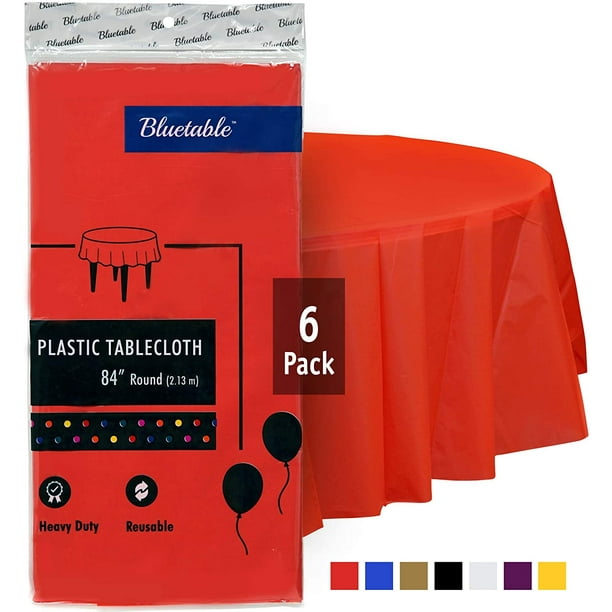 Plastic Tablecloth Red Round Disposable Table Cloth Heavy Duty 84 Inches 4 5 6 Foot Tables Party Tablecloths Birthday Parties Pack Com Plastic Tablecloth Red Round Disposable, 6 Ft Round Tablecloths