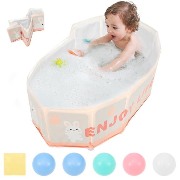 Foldable Kid Bathtub for Shower Portable Toddler Baby Bathtub with Drainage Design Space Saving for 0 to 8 Years Old Children Pet Travel