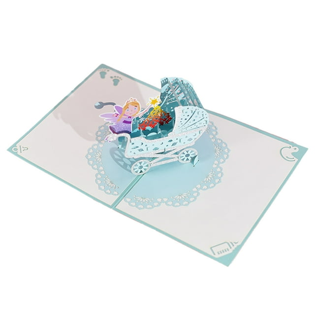 Tarjeta de baby shower, tarjeta de niña, tarjeta de felicitaciones, tarjeta emergente de felicitaciones por el nuevo cumpleaños, tarjeta de cochecito de bebé en 3D
