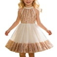 thumbnail image 2 of Ulitacool Sundress For Girls Sleeveless Sparkly Dress For Summer Party Gown With Sequin Details Birthday Celebration Attire Basic Clothes 6-7 Years Rose Gold, 2 of 8