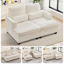 FFH Double Chaise Lounge Indoor, 61" Oversized Lounge Chair Sleeper Sofa Sectional, Corduroy Loveseat with Lumbar Pillows and Adjustable Backrests, White
