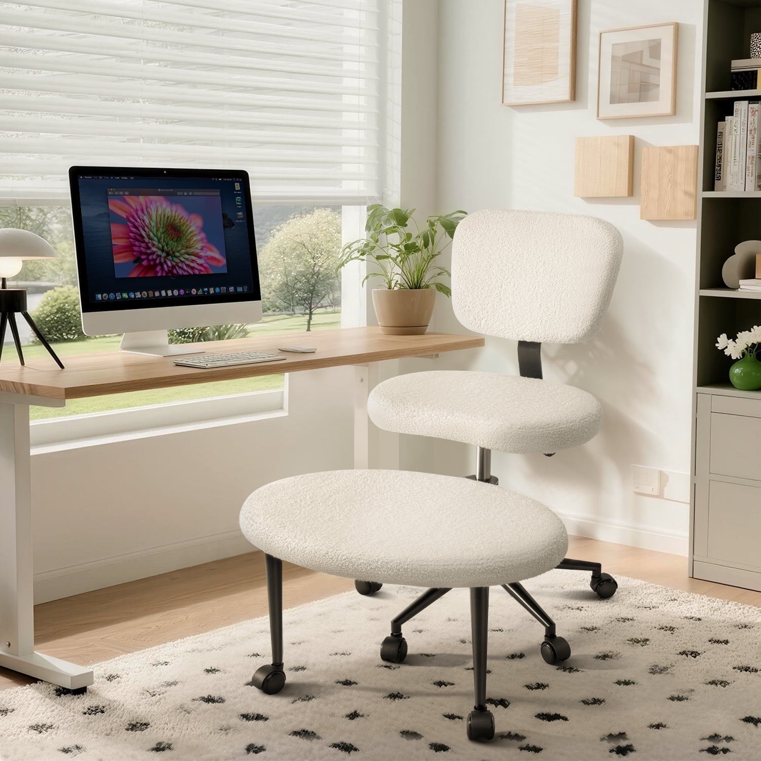 Waleaf Ergonomic Cross Legged Office Chair, Boucle ADHD & Meditation Chair for Adult, Lumbar Support Swivel Wide Seat, Yoga & Kneeling chair
