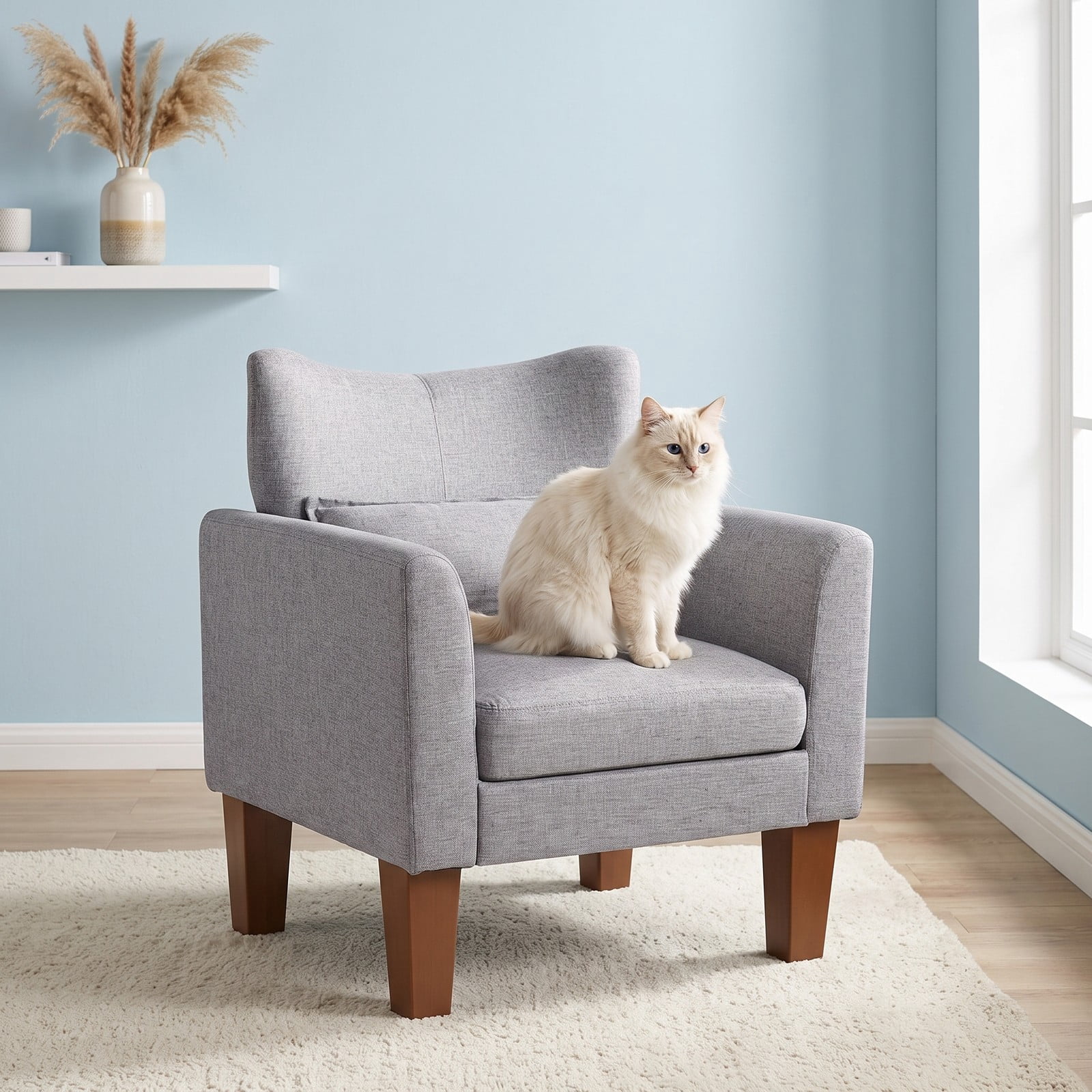 Furnibear Modern Accent Chair with Removable Seat Cushion and Lumbar Pillow, Faux Linen Upholstered Armchair for Living Room Bedroom Office Reading Nook, 350 lbs, Gray