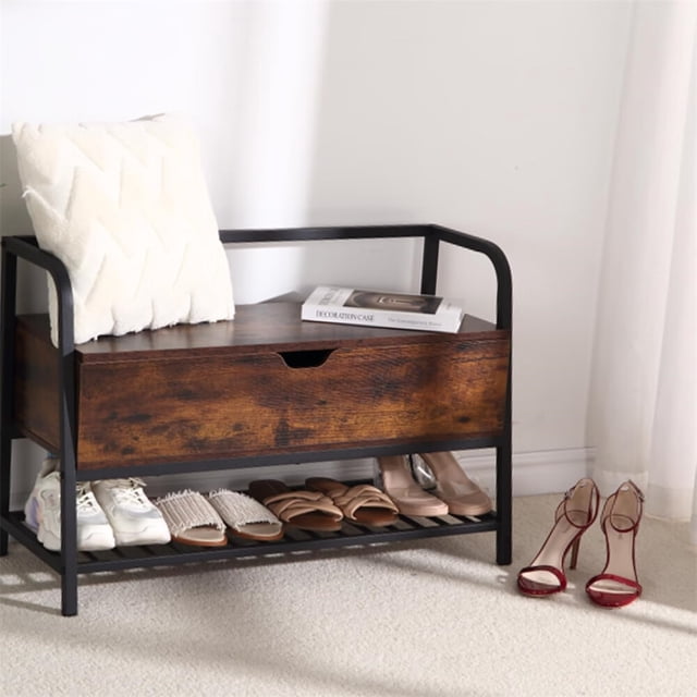 Banc de Rangement d'Entrée, Banc à Chaussures en Bois Étagère à Chaussures Vintage avec Boîte de Rangement à Dessus Relevable