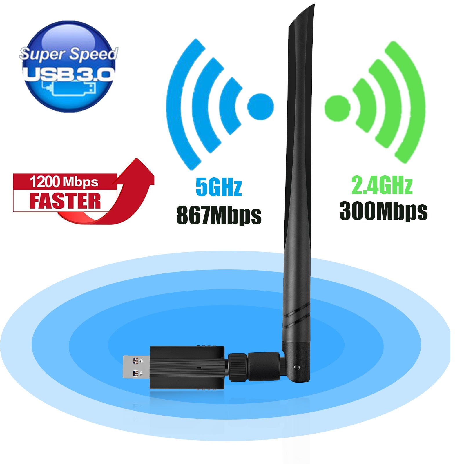 1200Mbps Wireless USB Wifi Adapter Dongle Dual Band 2.4G//5GHz w//Antenna 802.11AC