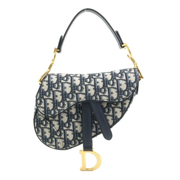 Pre-Owned Christian Dior Handbag Saddle Bag Canvas Navy Women's 90072a (Good)