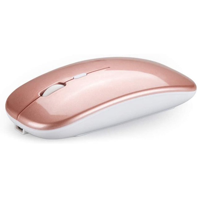 Computer Mouse, 2.4G Wireless USB Rechargeable Bluetooth 5.0 Silent Gaming Mouse for PC Laptop Rose Gold 2.4G