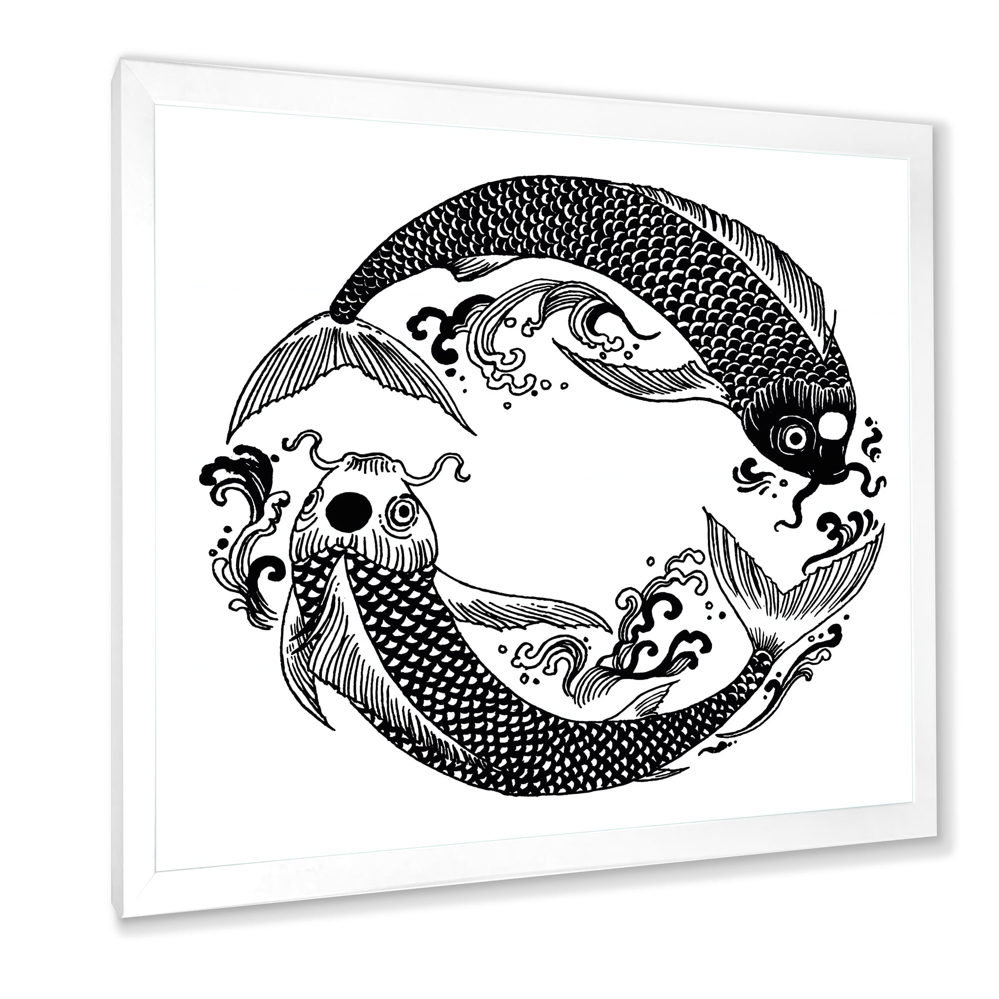 Designart 'China Koi Fish In Chinoiserie Style III' Nautical & Coastal Framed Art Print