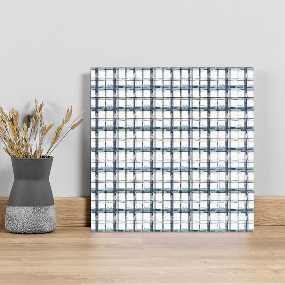 Blue Plaid Wall Art Painting on Canvas, Watercolor Checkered Blue Ombre Canvas Art Home Prints Wall Art Framed Modern Artwork for Living Room Bedroom Wall Decor 8x8in