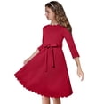thumbnail image 4 of Arshiner Girls Black Dress Casual 3/4 Sleeve Scalloped Edge A-line Belted Dress with Pockets（Black，12-13Years）, 4 of 9