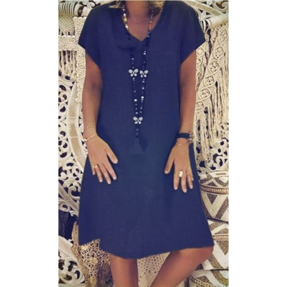 JUNWELL Fashion Boho Cotton Linen Dresses Women Summer 2024 V-Neck Short Sleeve Midi Casual Loose Dress Female Street Dress Vestidos