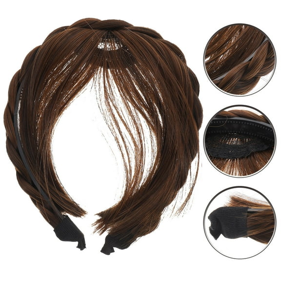 LOLIPPYY Comfortable Synthetic Wigs Headband Bangs Light Brown Smooth Touch for and Party Use
