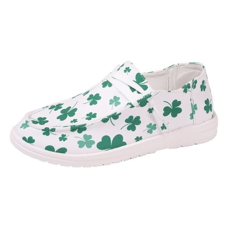 

DVKOVI Teacher Shoes for Women Comfy Women Flat Shoes Ladies Casual Four Leaf Print Canvas Round Head Lace Up Low Top Shoes Light Walking Shoes Flat Plus Size Casual Shoes White 39