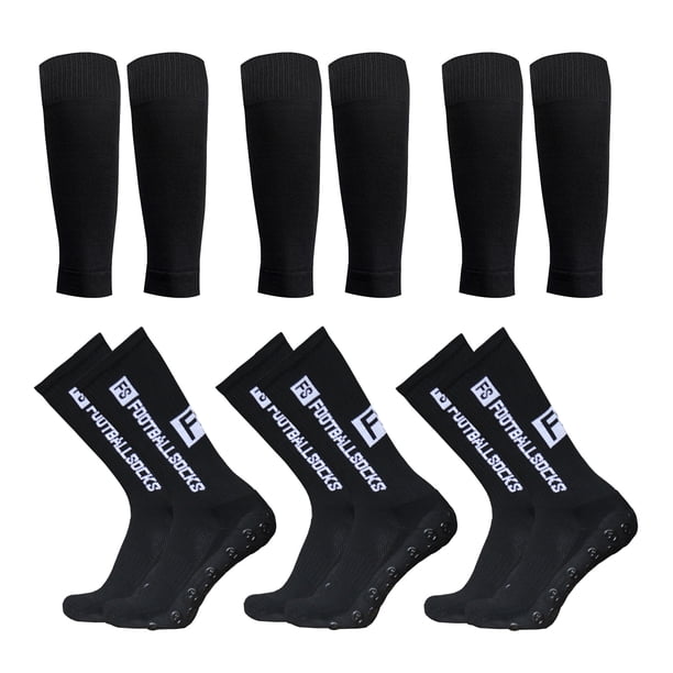 Calcetines Juego de 3 pares de calcetines de fútbol antideslizantes y mangas de pantorrilla para dep TOMSHOO Calcetines