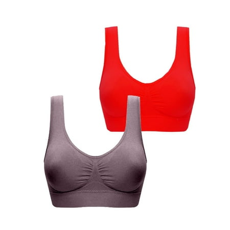 ATOYSOY 2 Pack Plus Size Sports Bra Everyday Bra Yoga Activewear Workout Push Up Bralette Underwear Comfort Bra Teens Breathable Clearance Wireless Ruched Tank Tops Red XXL