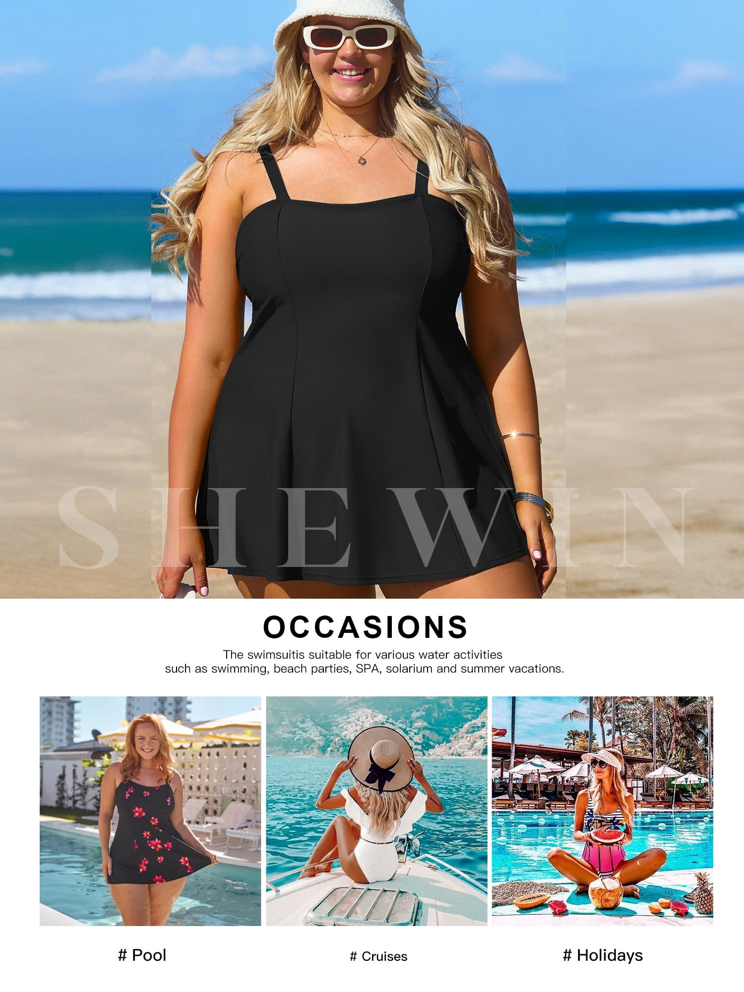 SHEWIN Woman Plus Bathing Suit One Piece Swim Dresses for Woman Tummy Control Swimm Suits with Pockets Black 3X