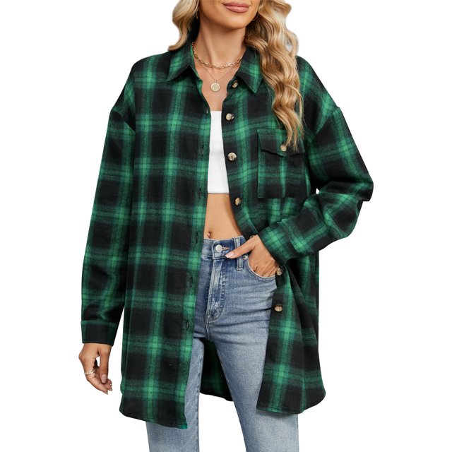 Pudcoco Chemise Décontractée pour Femmes Printemps Automne Manches Longues Col à Revers Boutonnée Imprimé à Carreaux