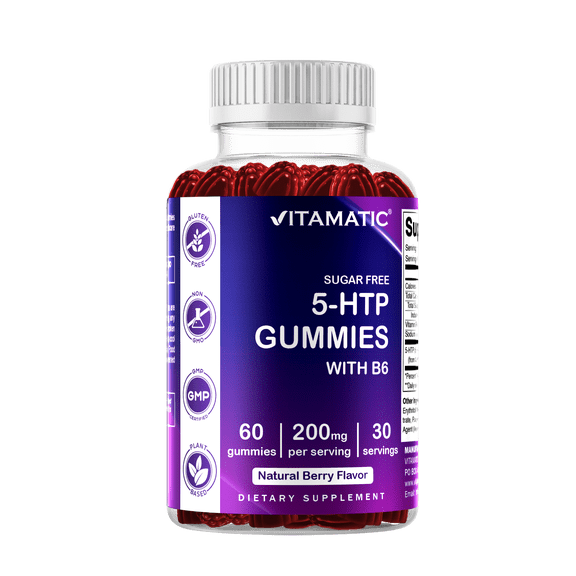Vitamatic Sugar Free 5-HTP 200mg Gummies with B6 per Serving - 60 Pectin Based Gummes