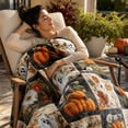 thumbnail image 5 of Halloween Ghost Pumpkin Patchwork Quilted Throw Blanket,Vintage Floral Sunflower Stitched Quilt Blanket,Soft Reversible Bed Couch Cover For Autumn Harvest,Bedroom Decor B, 5 of 6