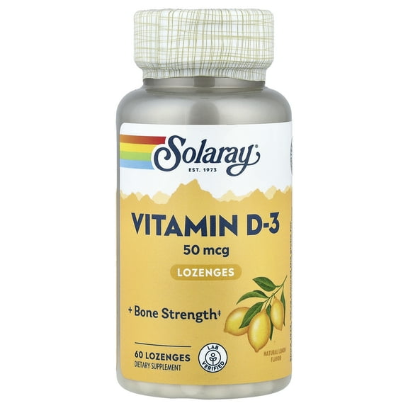 Solaray - Vitamin D3 With Xylitol Fresh Lemon Flavor 2000 IU - 60 Lozenges