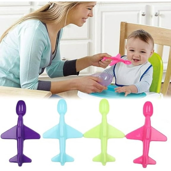 4-Piece Airplane Spoon Set, Small Airplane Shape Children's Spoon, Environmental Protection PP Material Spoon, Kitchen Tableware