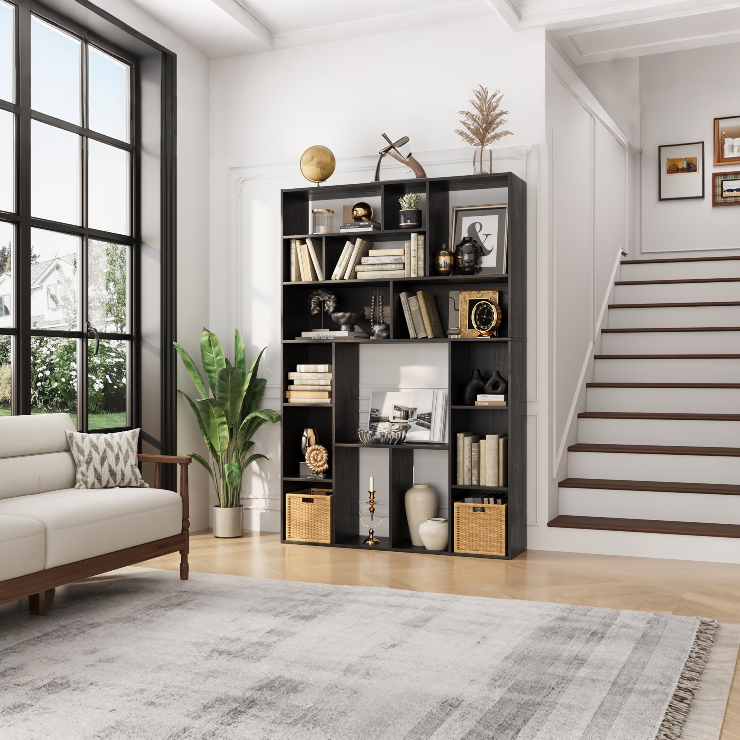 BOASHIRO 71" Tall Bookcase, 6-Tier Bookshelves with 16 Open Display Shelves, Large Bookcase for Home Office, Living Room, Black