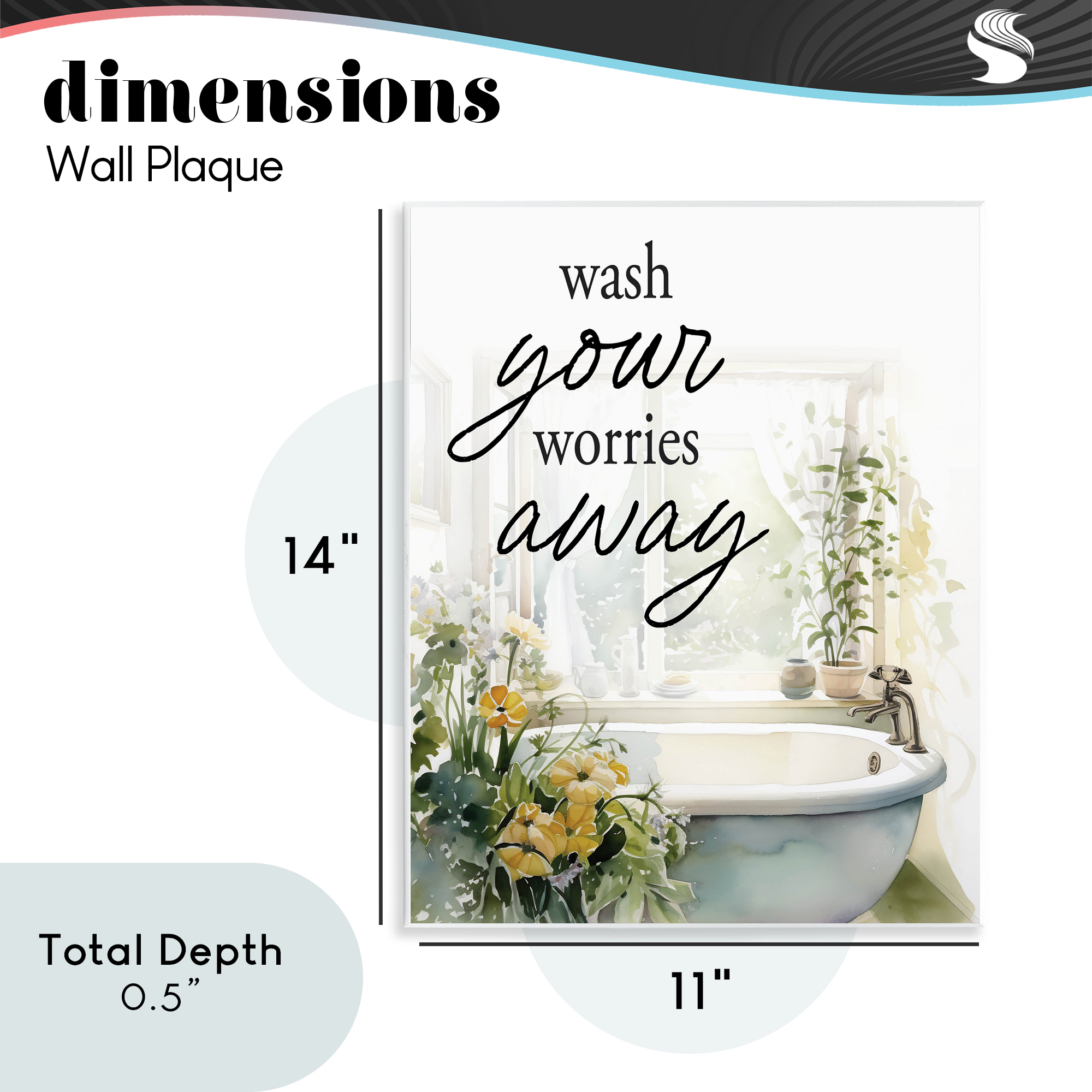 Wash Worries Away Sunlit Bath Wall Plaque Art, design by Lettered and Lined