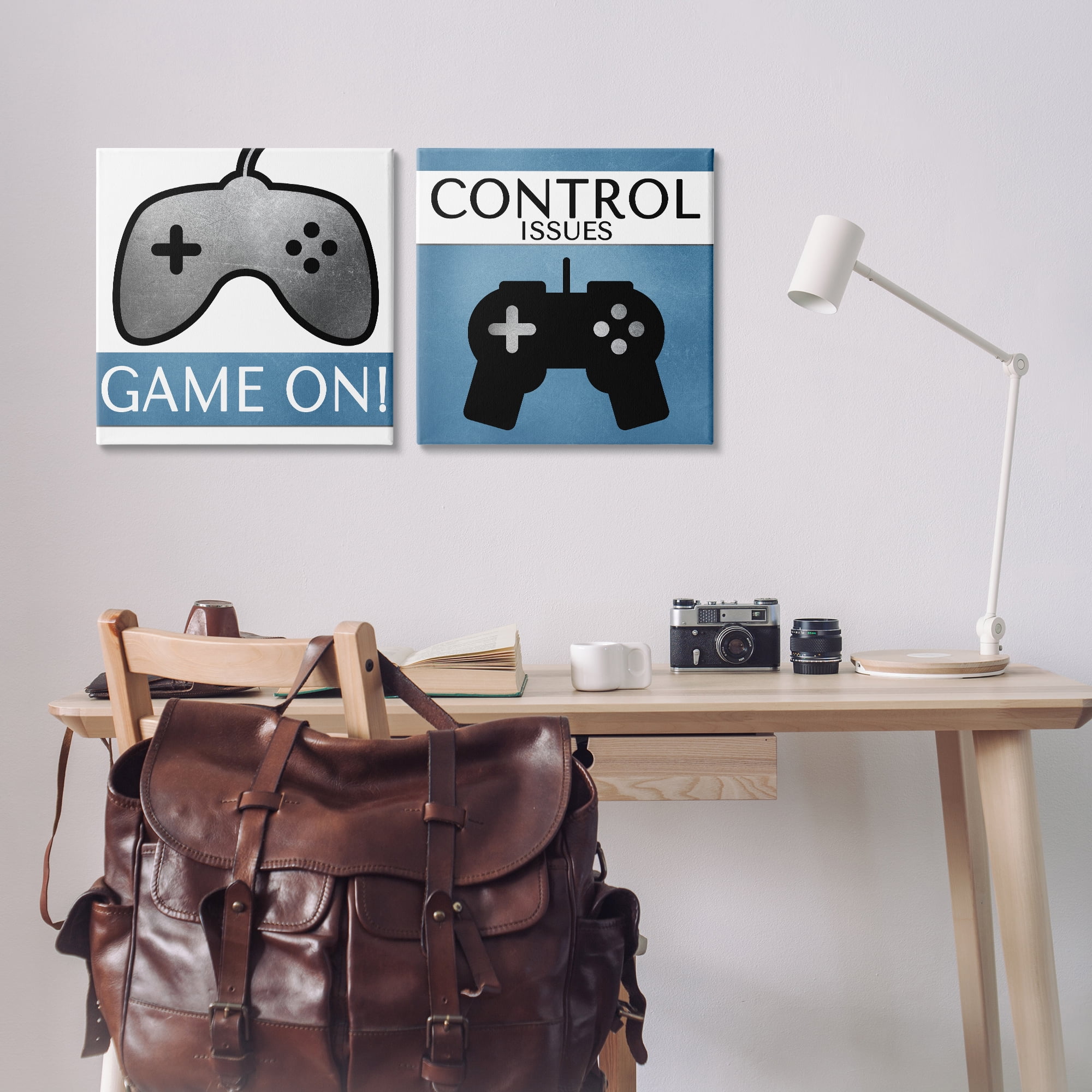Stupell Industries Control Issues Gamer Entertainment Painting Wrapped Canvas Art Print Wall Art, 17 x 17, Set of 2