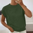 thumbnail image 5 of YUGYXL Womens Short Sleeve Sweater Trendy Floral Pullover Sweaters Summer Casual Crewneck Lightweight Knit Tops Army Green Tops M, 5 of 9