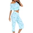 thumbnail image 4 of HAHDAXIA Womens Pajama Set Cotton Capri Pant Pyjama Short Sleeve Sleepwear Summer Pjs, 4 of 7