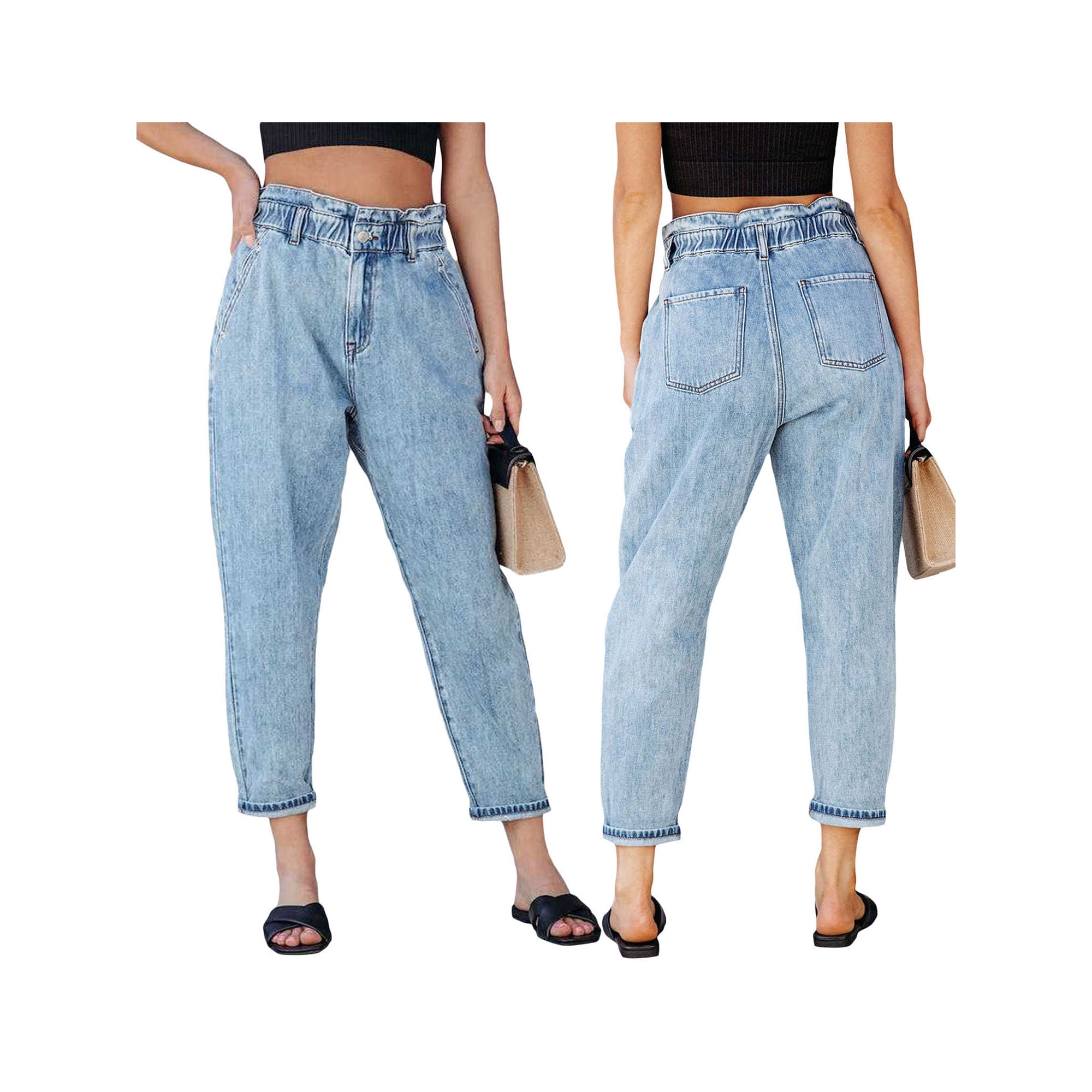 Jeans Fuselés pour Femmes Taille Haute Coupe Ample Pantalon en