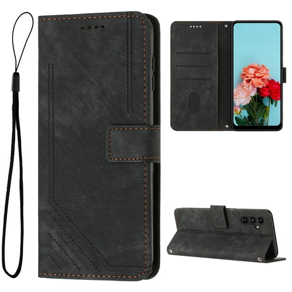 Wallet Case for Samsung Galaxy A14 5G, Premium PU Leather Flip Case Card Slots Holder, Luxury Kickstand Function Book Folding Folio Cover with Wrist Strap for Galaxy A14 5G, Black