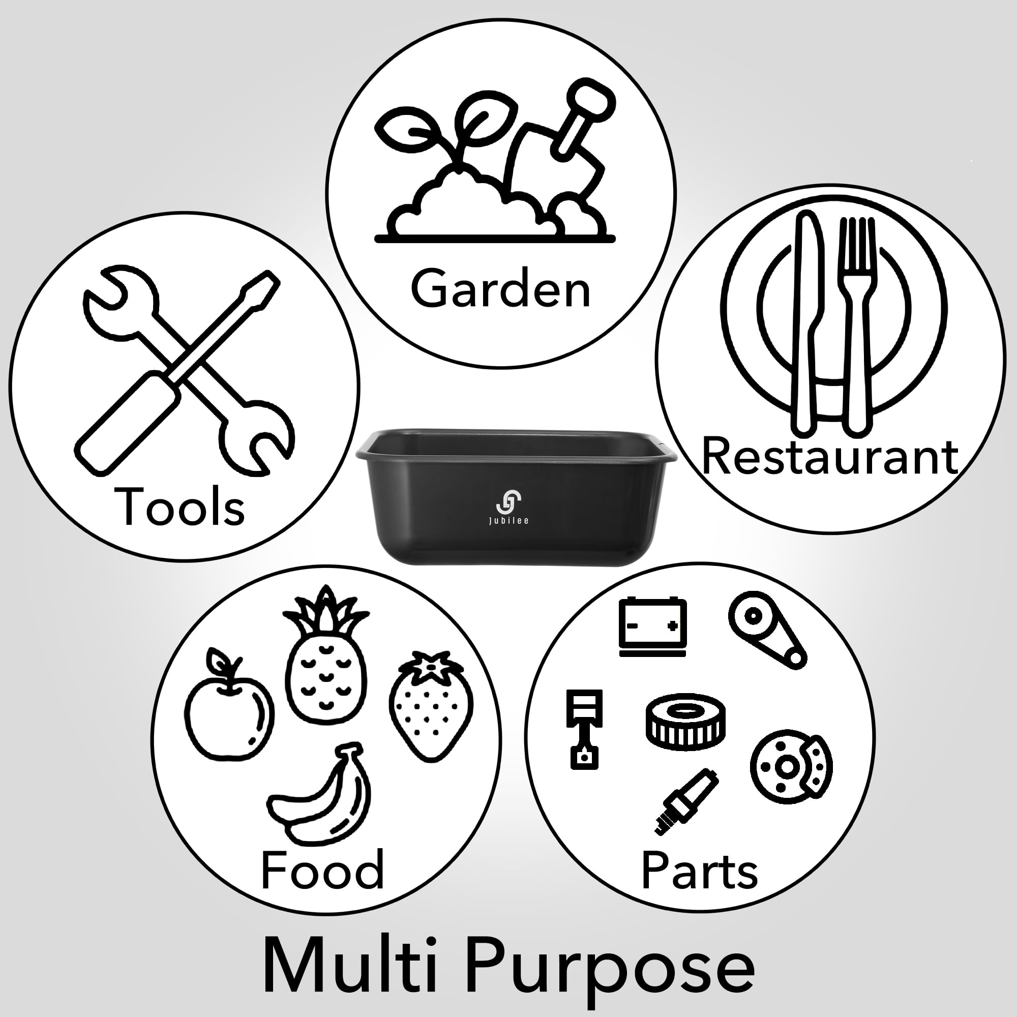 Jubilee 4-Pk Plastic Busser Utility Tub, Commercial Dishwashing Box, 11L Black