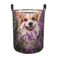 thumbnail image 1 of Balery Dog in Lavender Flowers Cesta de ropa redonda con asas, impermeable, independiente, para ropa, juguetes, dormitorio y familia-Medium, 1 of 6
