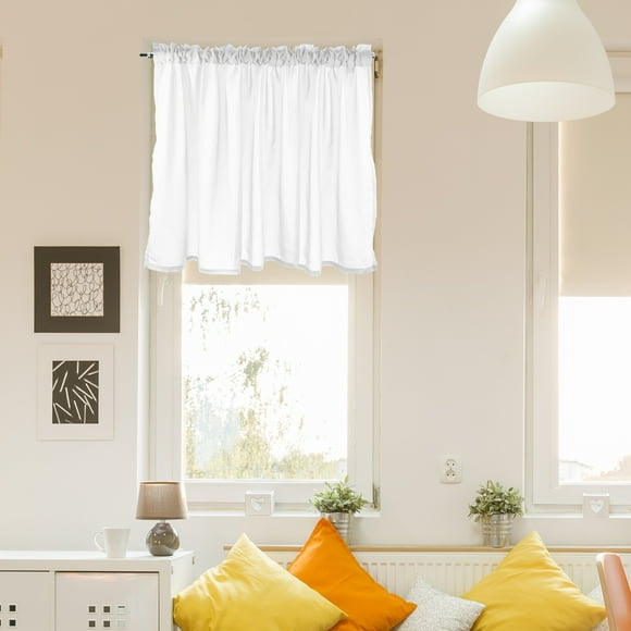 Uxcell Curtain Valances, 27.5" W x 51" L Window Treatment Curtains Half Sheer Curtain Valance Rod Pocket Valances for Kitchen Cafe Living Room Bedroom Bathroom, 1 Panel, Pure White