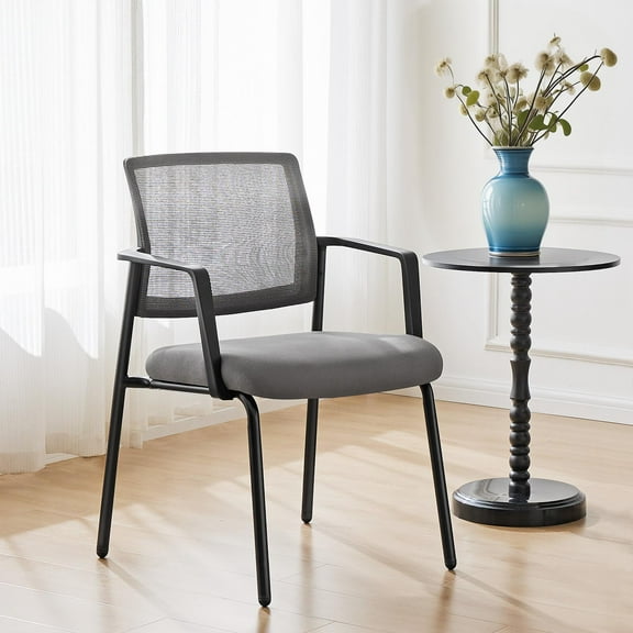 EDX Stacking Metal Mesh Back Chairs with Arm, Sturdy Upholstered Chairs, Grey, 1 Pack