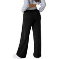 thumbnail image 2 of QLEICOM Womens Slacks Women's Wrinkle Free Relaxed Fit Straight Leg Pants Loose Wide Leg Pants High Waist Straight Pants Pants Work Cargo Casual Pants Wide Leg Pants Relaxed Fit Trousers Black L, 2 of 6